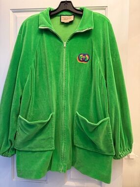 Gucci Green Velour Zip Swim Coverup with Rainbow Logo